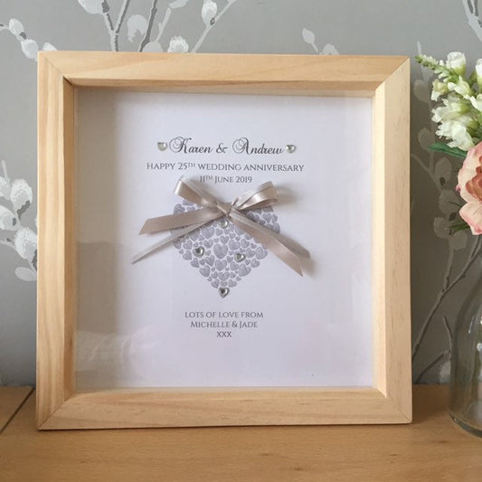 Silver 25th Wedding Anniversary Gift Frame, Personalised, Handmade Gift