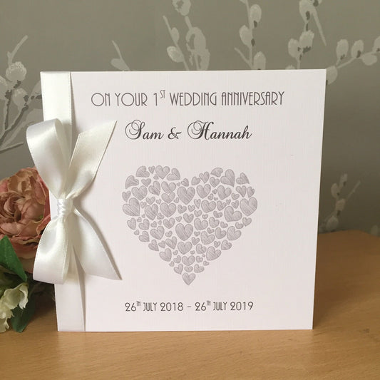 Personalised 1st Wedding Anniversary Card - Paper Anniversary -  Heart of Hearts