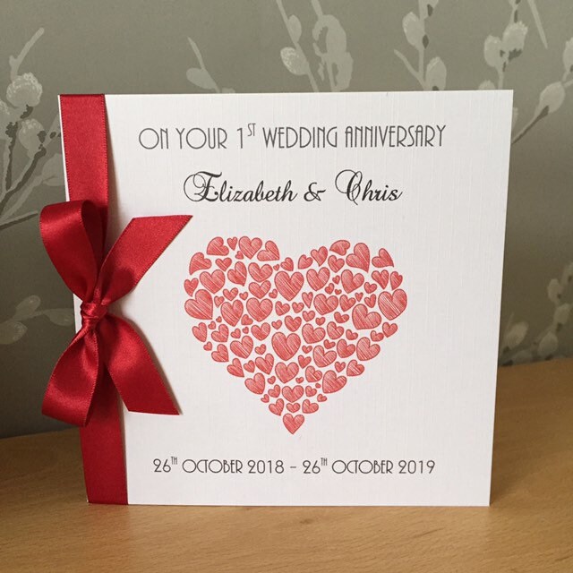 Personalised 1st Wedding Anniversary Card - Paper Anniversary -  Heart of Hearts