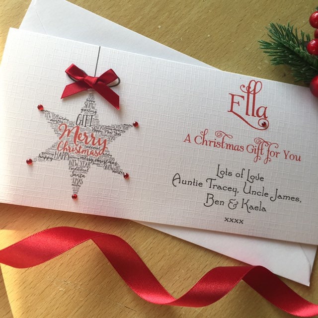 Personalised Christmas Star Money / Gift / Voucher Wallet with Crystals and Bow