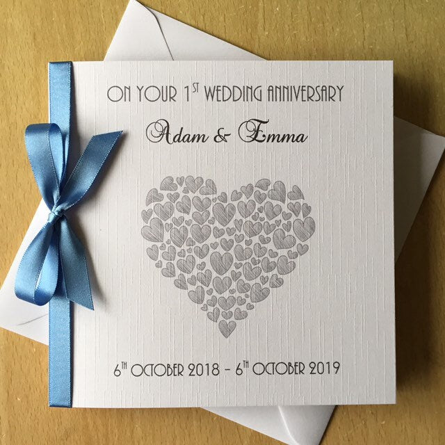 Personalised 1st Wedding Anniversary Card - Paper Anniversary -  Heart of Hearts