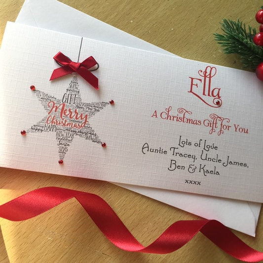 Personalised Christmas Star Money / Gift / Voucher Wallet with Crystals and Bow