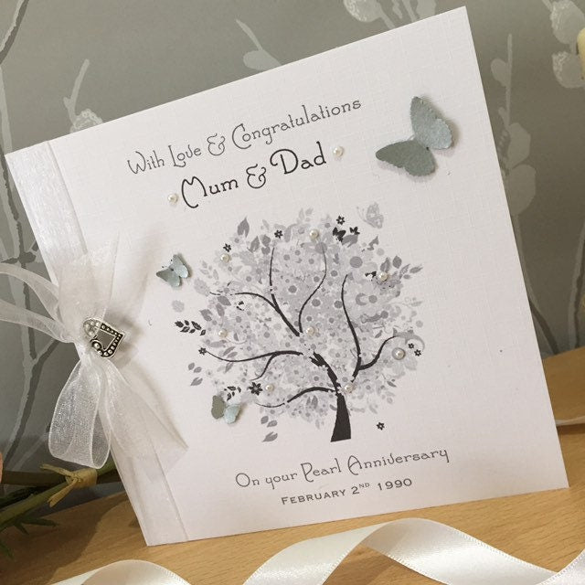 Pearl 30th Wedding Anniversary Card, Personalised Pearl Tree