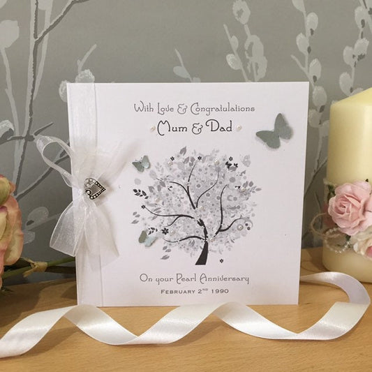 Pearl 30th Wedding Anniversary Card, Personalised Pearl Tree