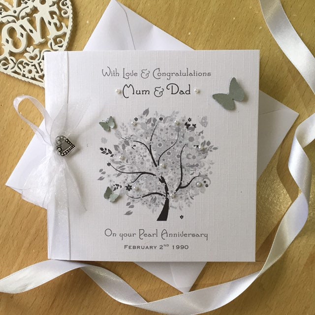 Pearl 30th Wedding Anniversary Card, Personalised Pearl Tree
