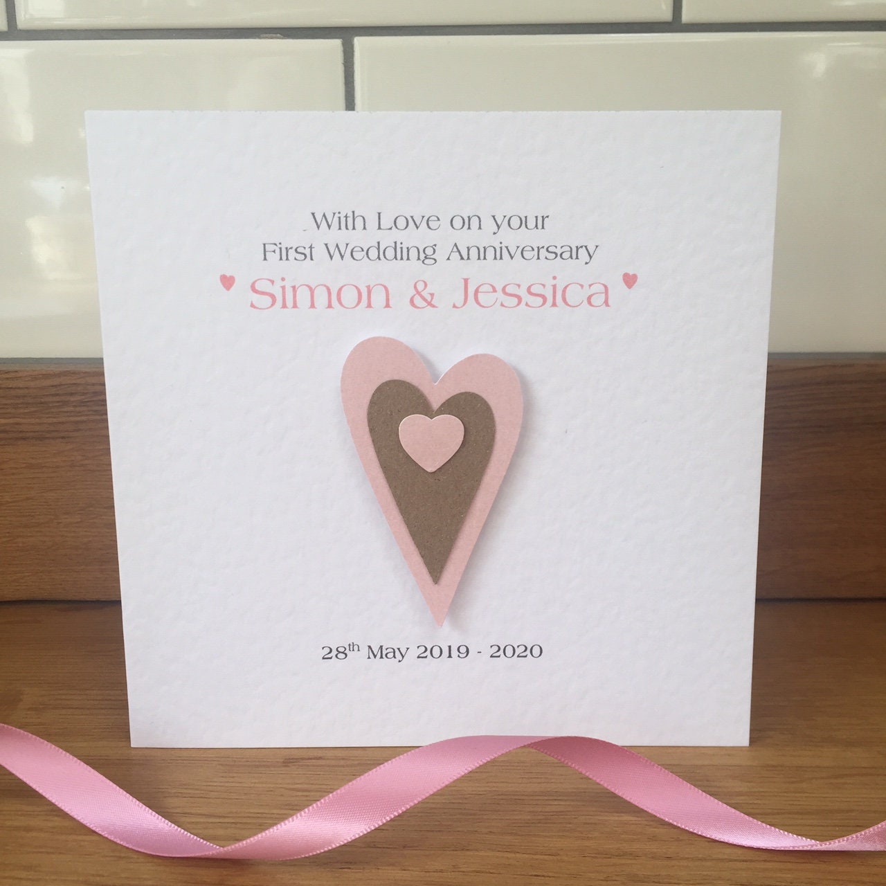 1st Wedding Anniversary Card, First Anniversary Paper - Layered Hearts