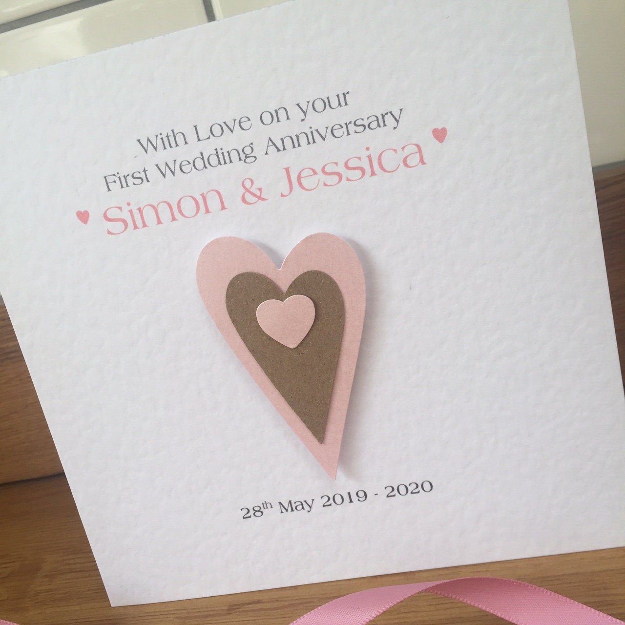 1st Wedding Anniversary Card, First Anniversary Paper - Layered Hearts