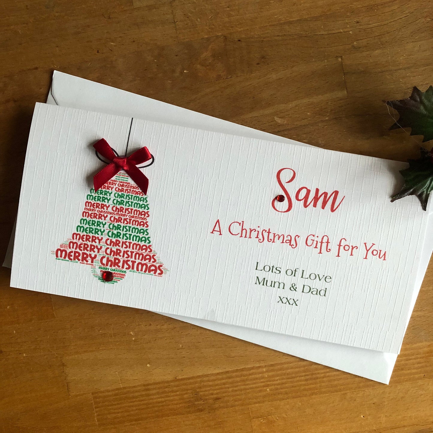 Personalised Christmas Bell Money / Gift / Voucher Wallet - Money Wallet with Crystals and Bow