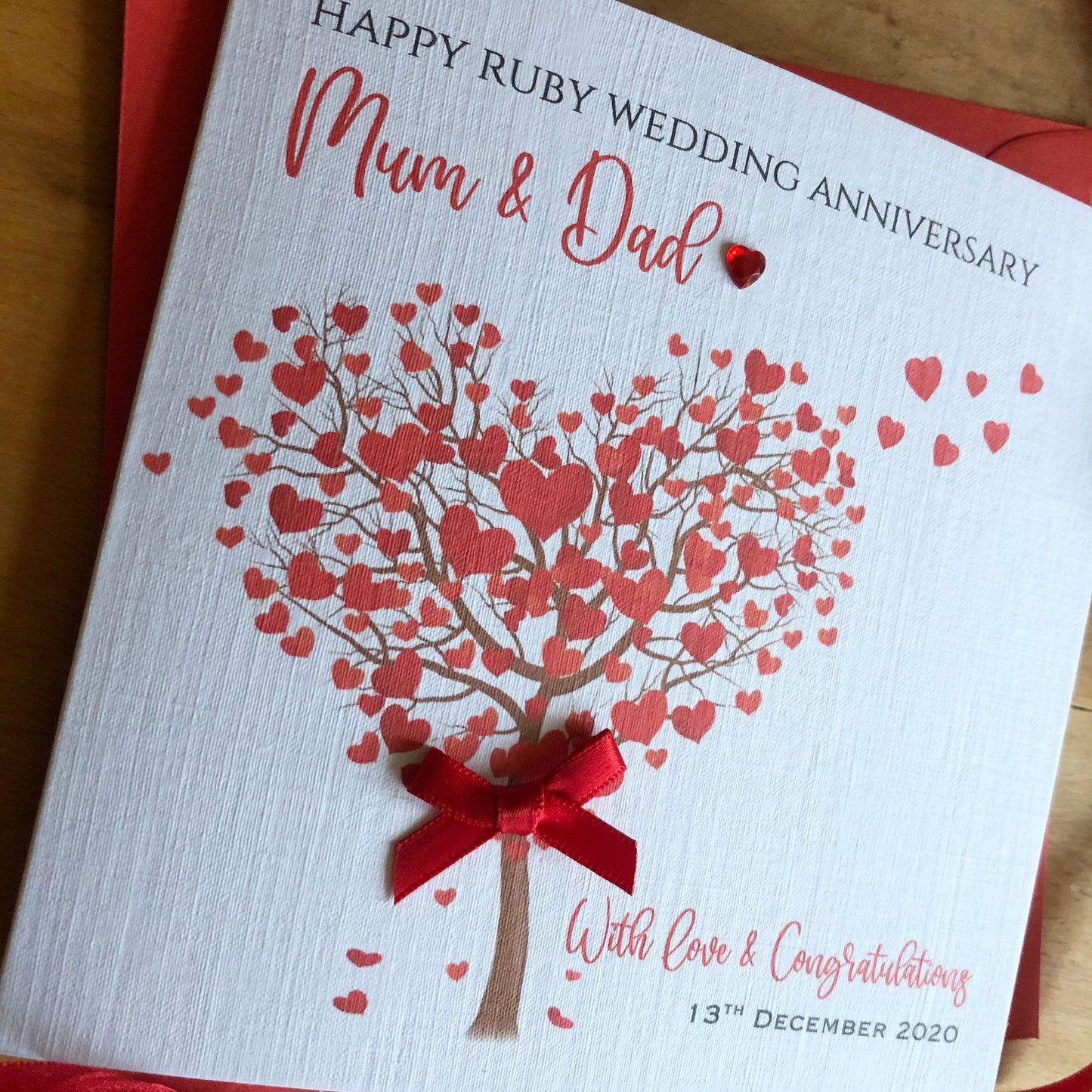 Ruby Wedding Anniversary Card, 40th Anniversary - Heart Tree
