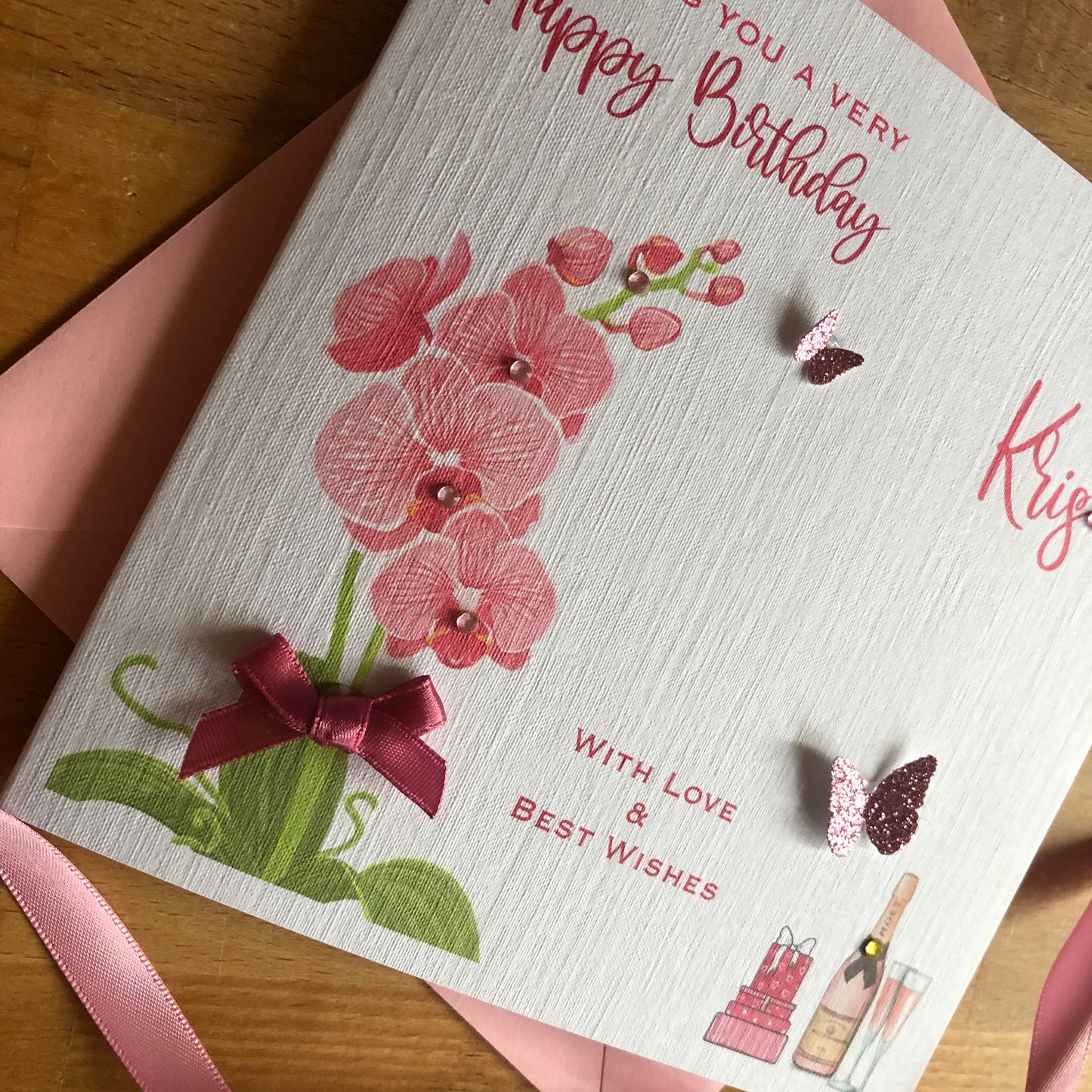 Personalised Birthday Card - Orchids, Champagne & Butterflies