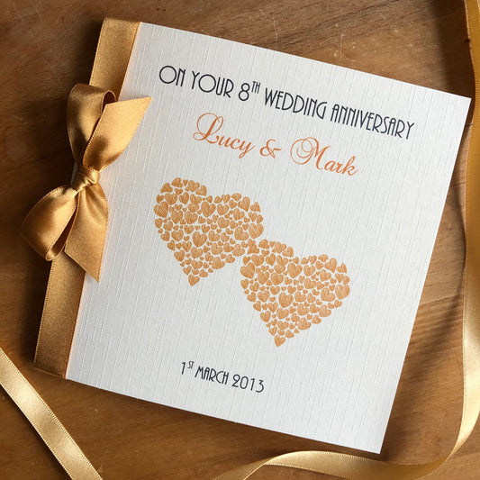 Personalised 8th Wedding Anniversary Card - Bronze - Heart of Hearts