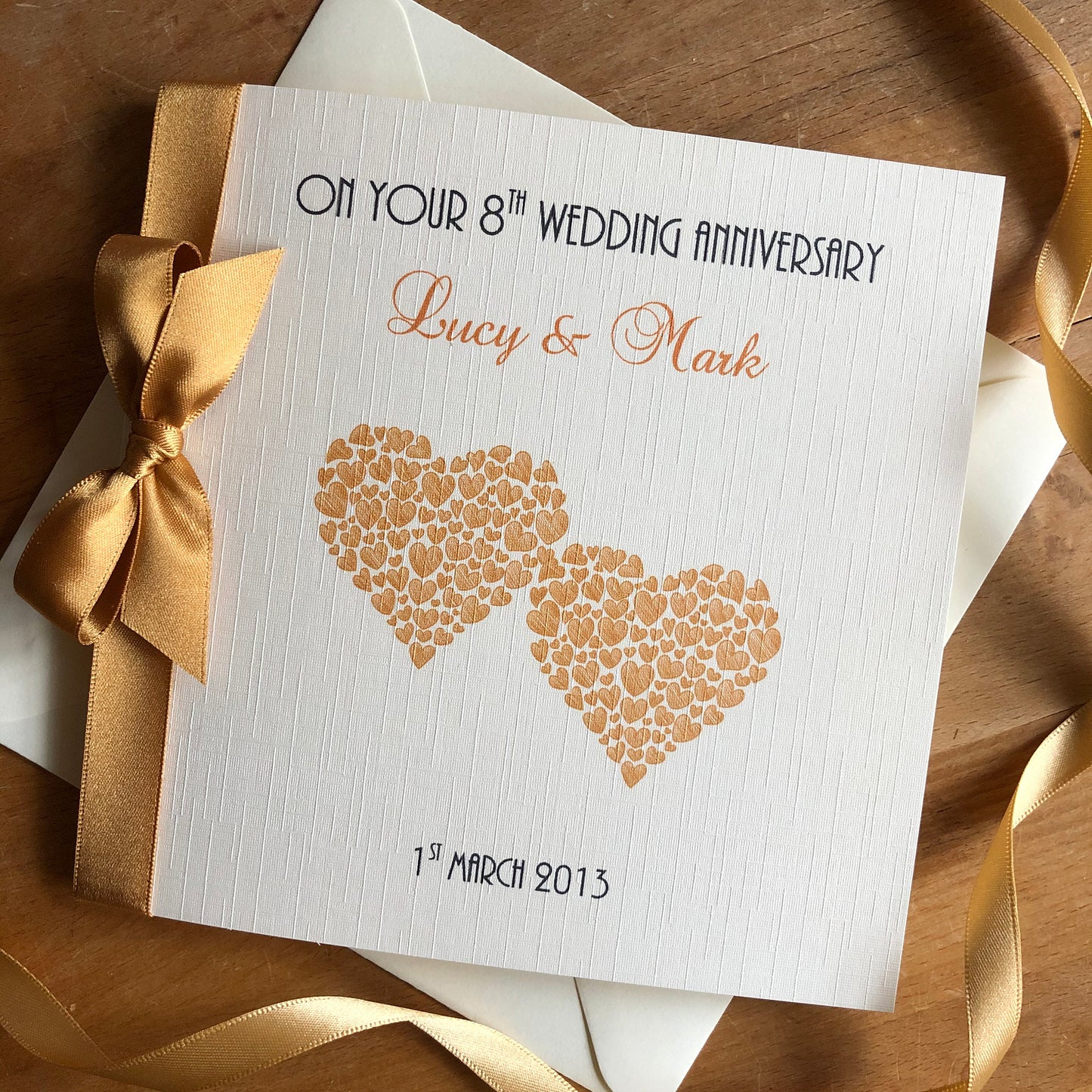 Personalised 8th Wedding Anniversary Card - Bronze - Heart of Hearts