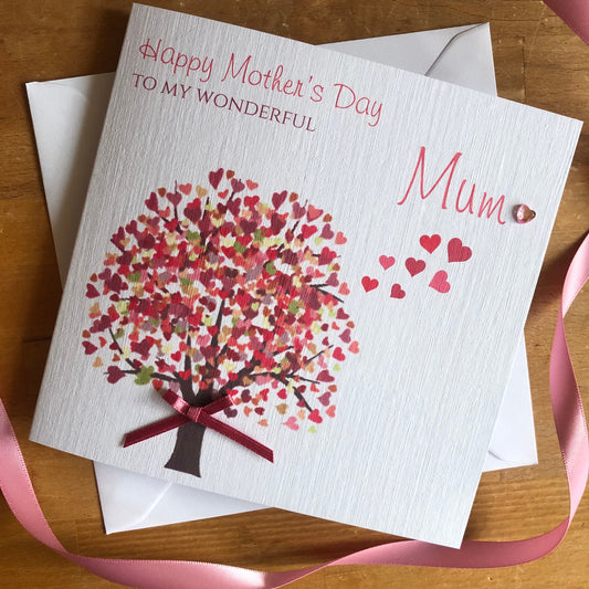 Personalised Mother's Day Card - Pink Heart Tree - Special Mum, Nan, Carer
