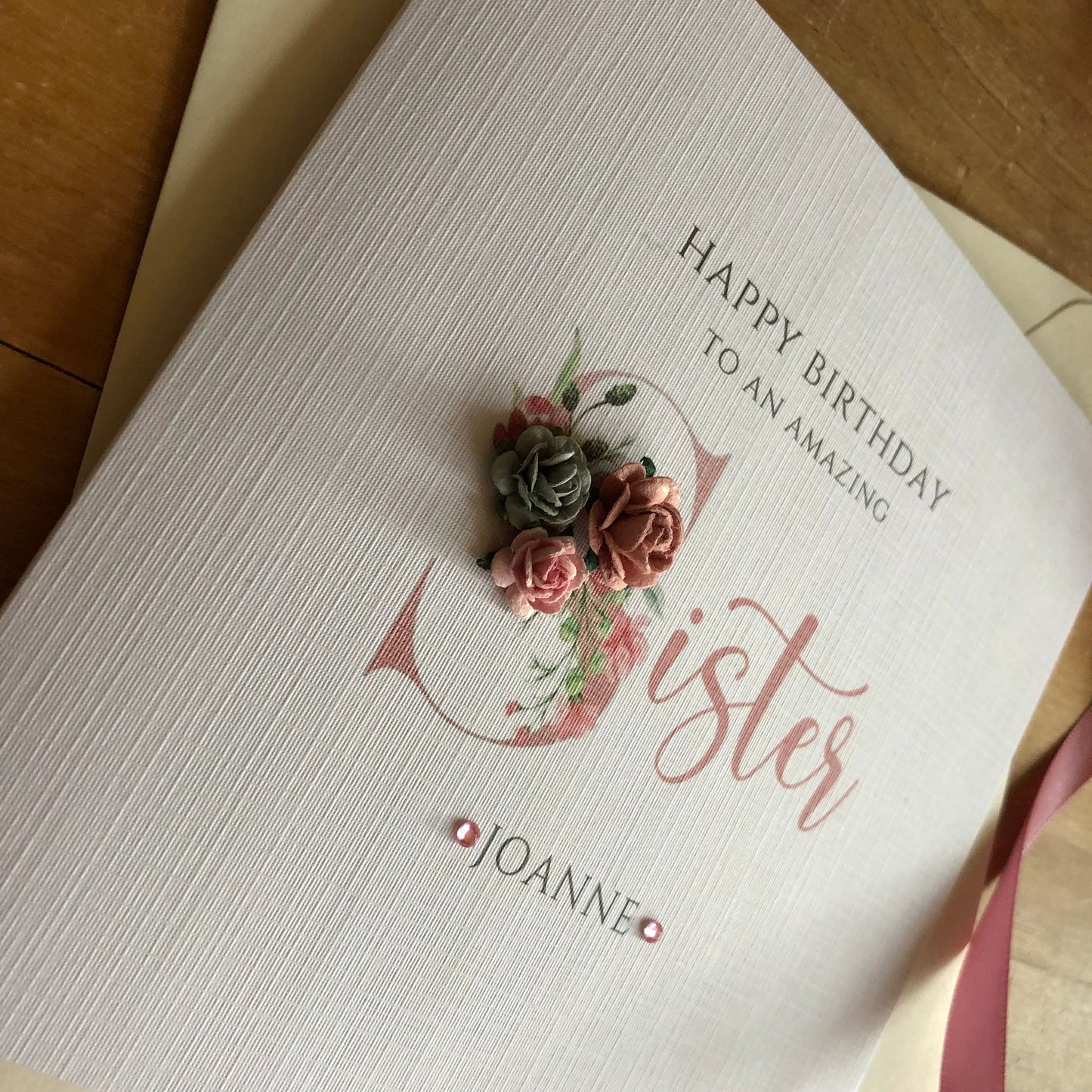 Personalised Birthday Card - Rose Gold Paper Rose Letter