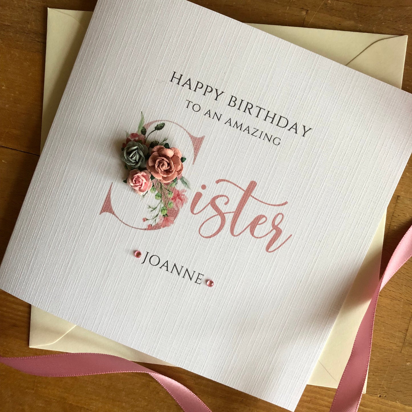 Personalised Birthday Card - Rose Gold Paper Rose Letter