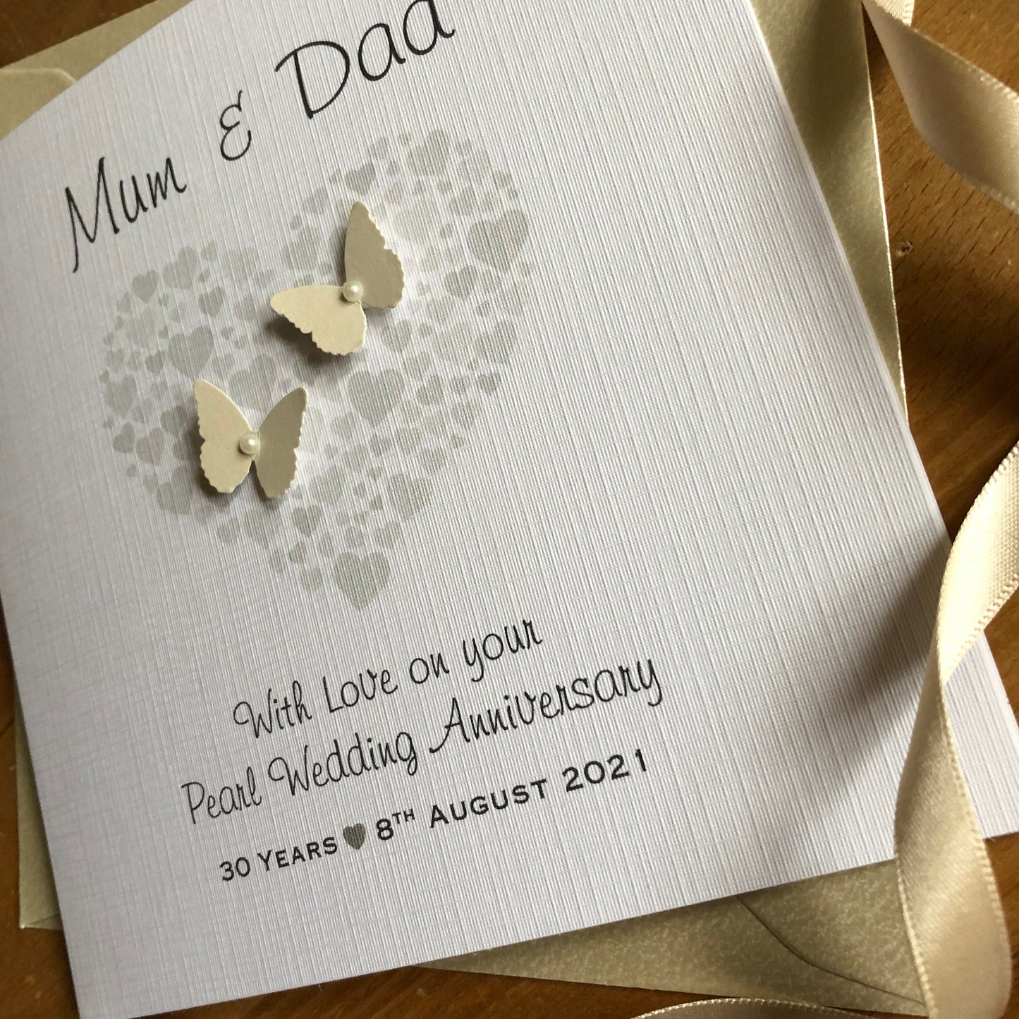 Pearl 30th Wedding Anniversary Card, Heart of Hearts Pearl Butterflies Personalised
