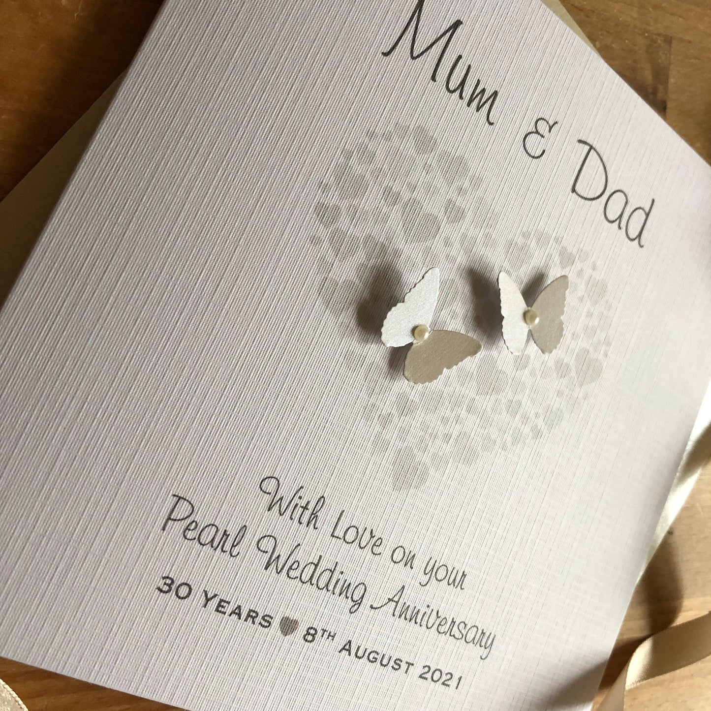 Pearl 30th Wedding Anniversary Card, Heart of Hearts Pearl Butterflies Personalised