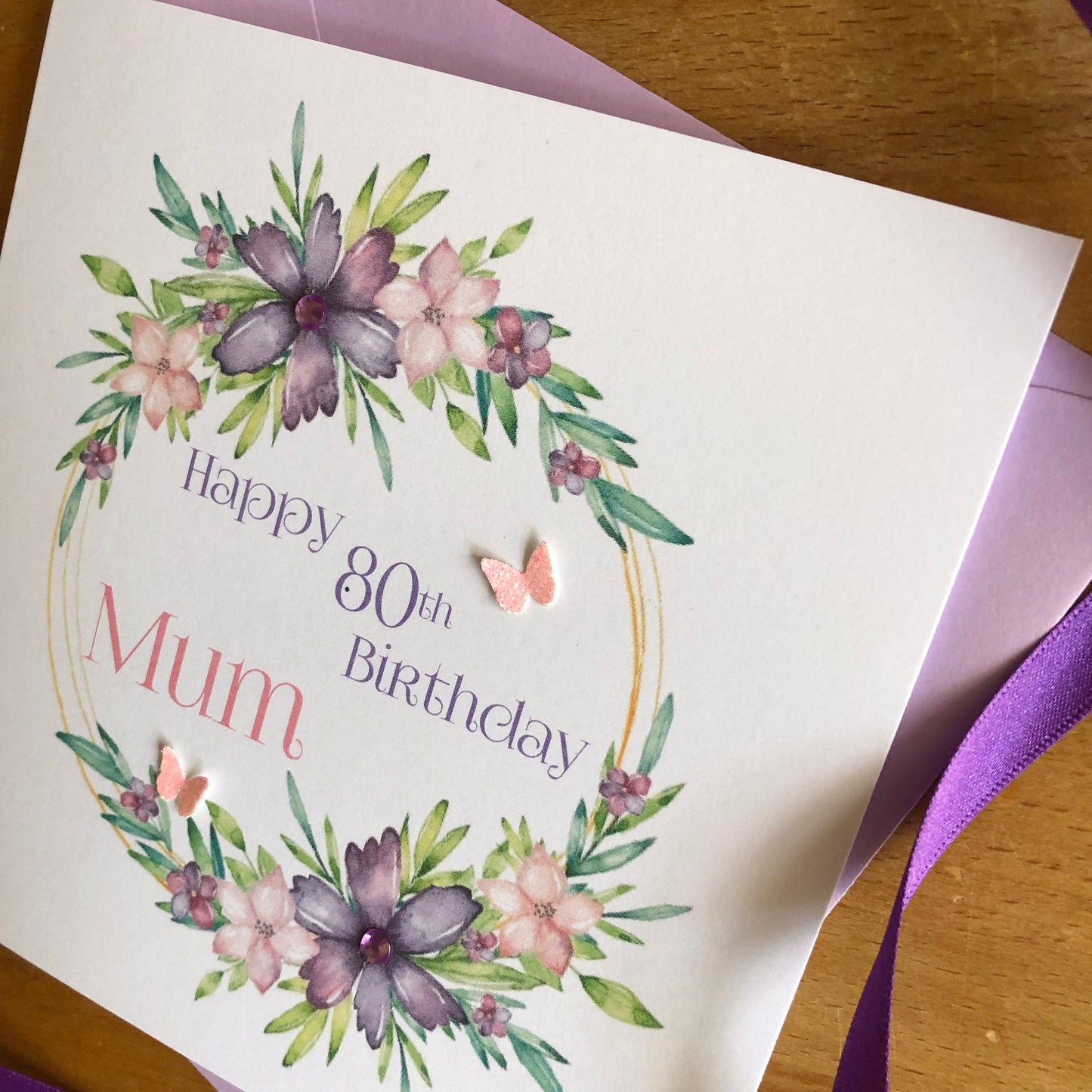 Personalised Birthday Card - Lilac & Pink Floral Frame