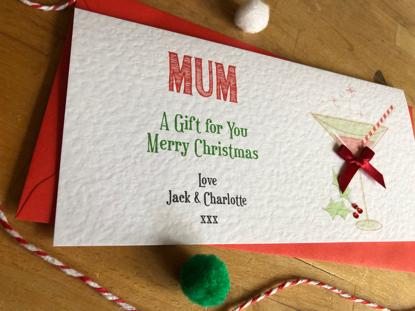 Personalised Christmas Cocktail Money / Gift / Voucher Wallet with Crystals and Bow