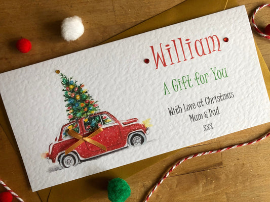 Personalised Christmas Car Money / Gift / Voucher Wallet with Crystals and Bow