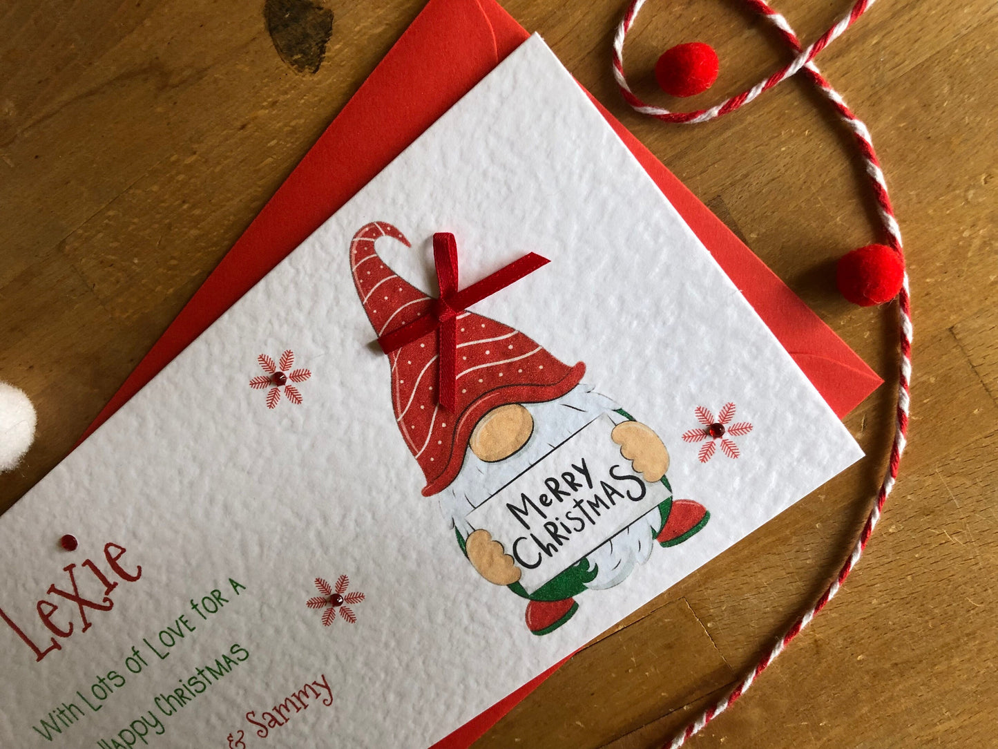 Personalised Christmas Gonk - Scandi Gnome - Red - Money / Gift / Voucher Wallet with Crystals and Bow