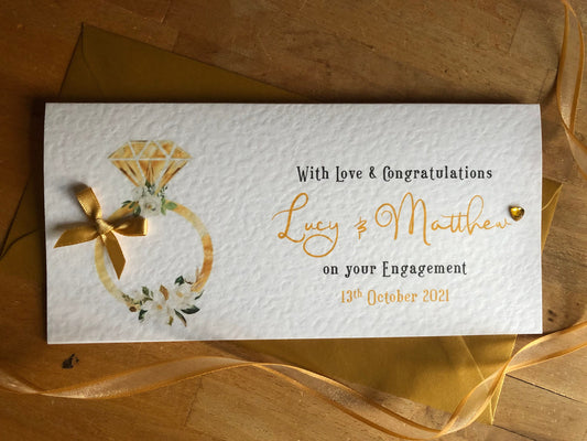 Engagement Ring Money / Gift Wallet - Personalised - choice of colour