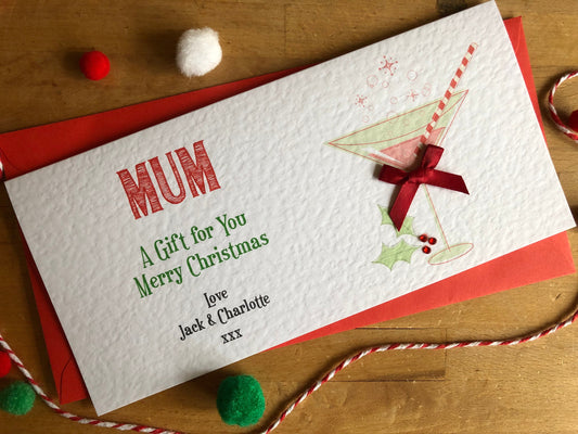 Personalised Christmas Cocktail Money / Gift / Voucher Wallet with Crystals and Bow