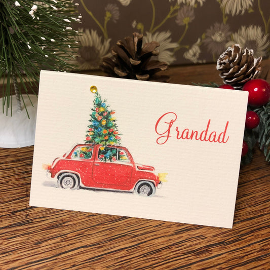 Personalised Christmas Table Name Cards - Christmas Tree Car