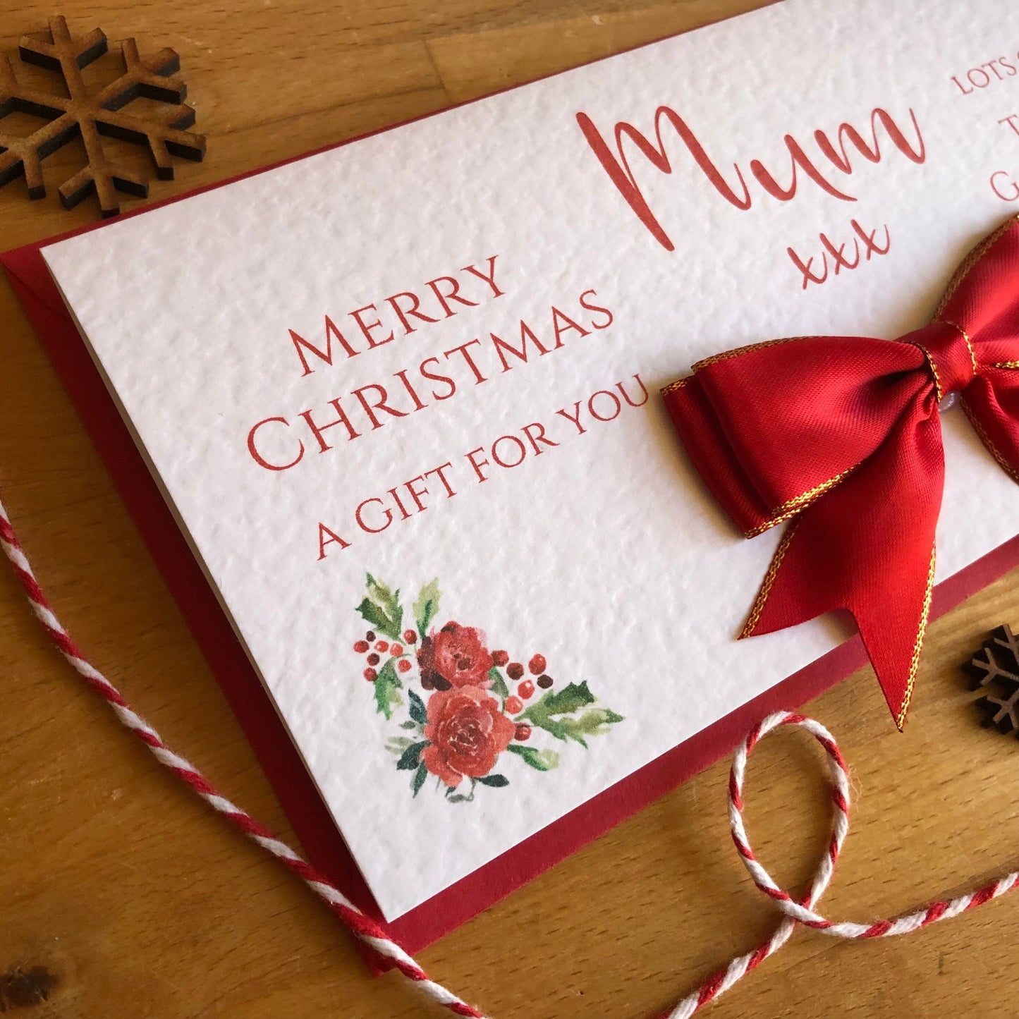 Personalised Christmas Bow Money / Gift / Voucher Wallet - Money Wallet with Red Bow & Personalised Wording