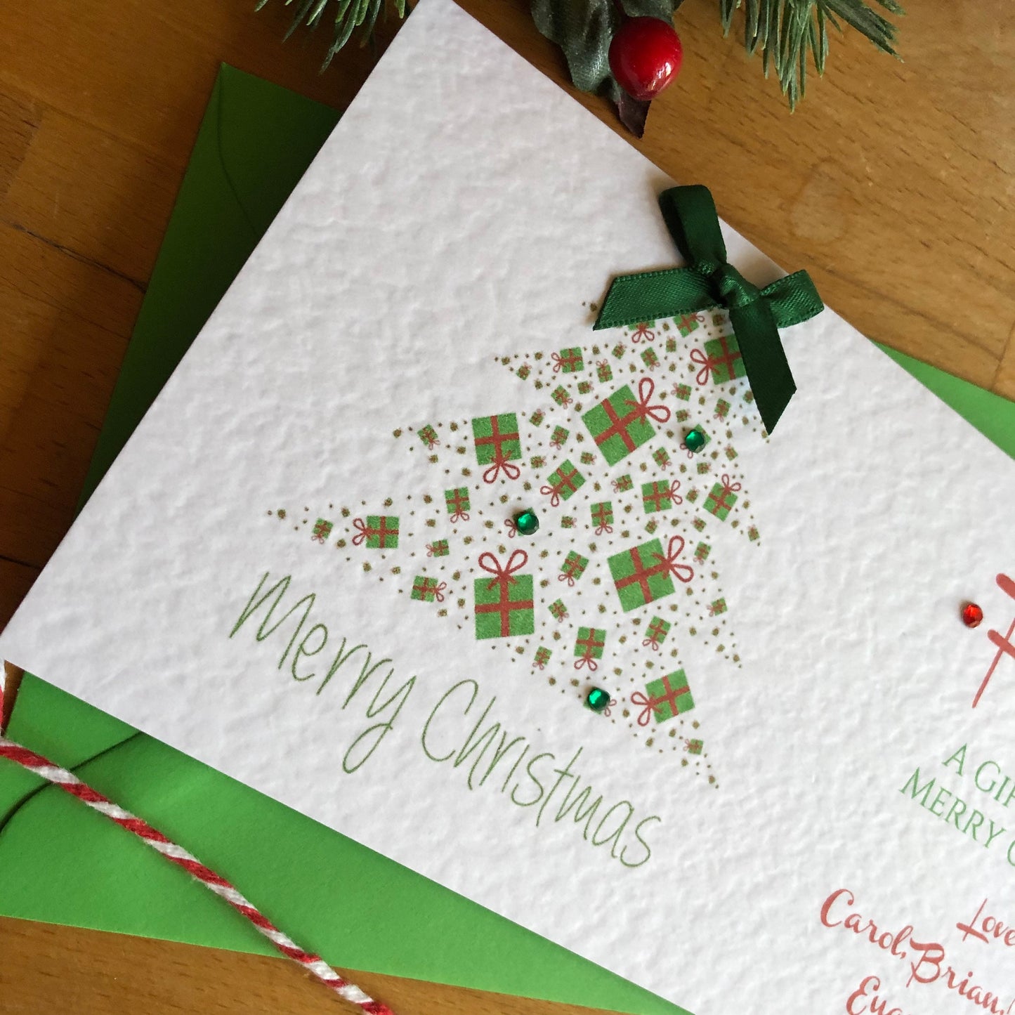 Personalised Christmas Tree Money / Gift / Voucher Wallet - Money Wallet with Crystals and Bow