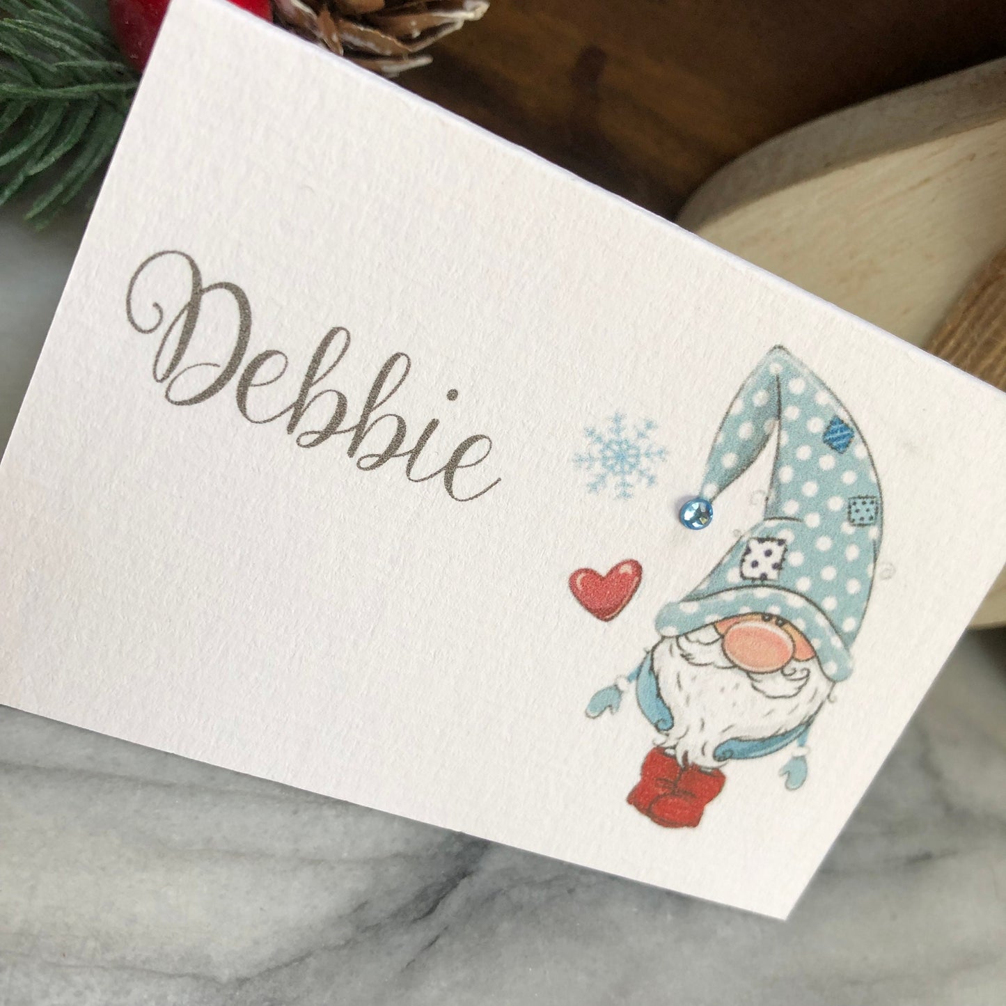 Personalised Christmas Table Name Cards - Christmas Elf - Blue