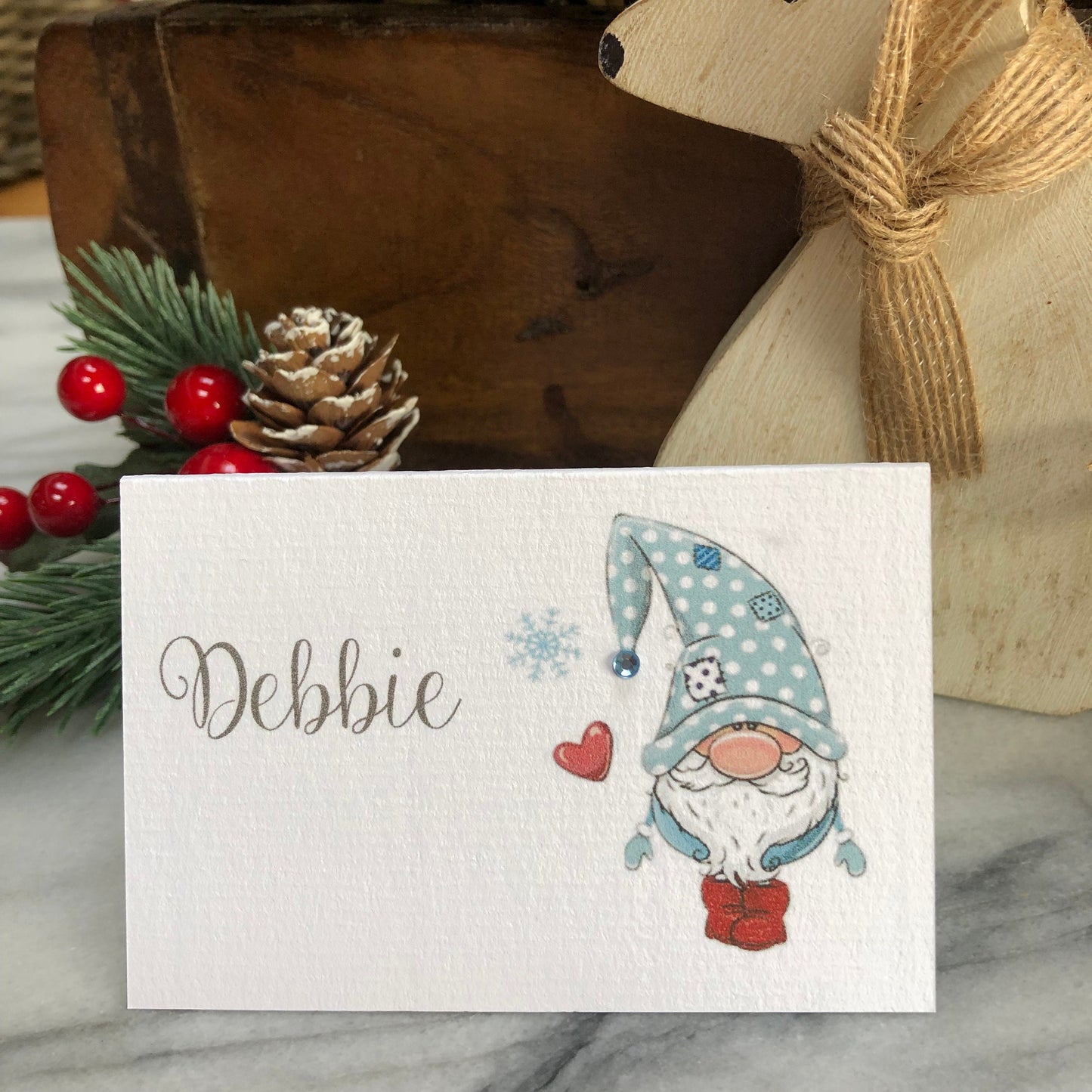 Personalised Christmas Table Name Cards - Christmas Elf - Blue