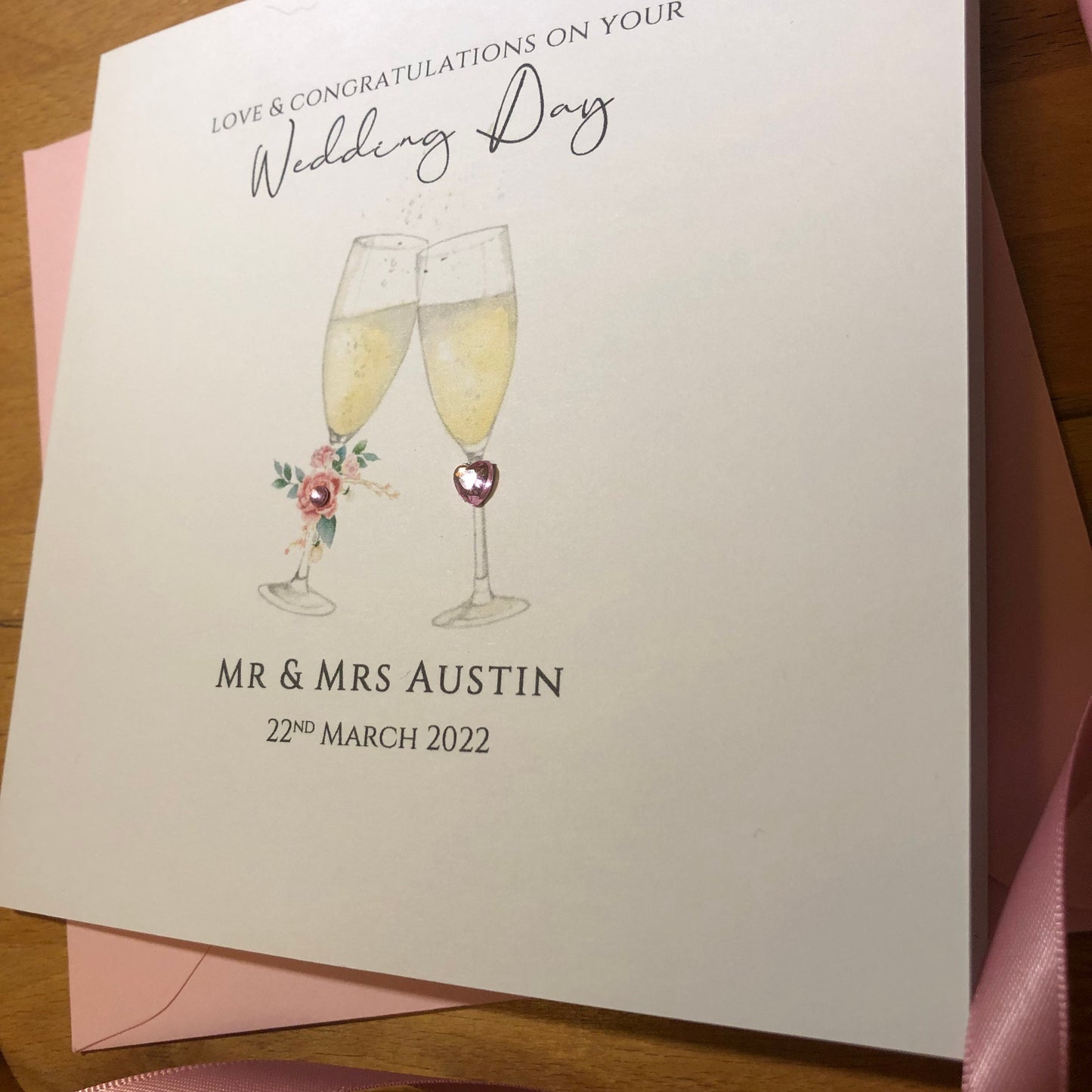 Wedding Day Congratulations Card - Personalised Floral Champagne Glasses