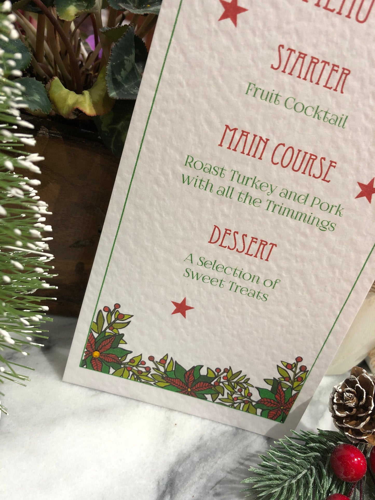 Personalised Christmas Table Menu Cards - Christmas Poinsettia