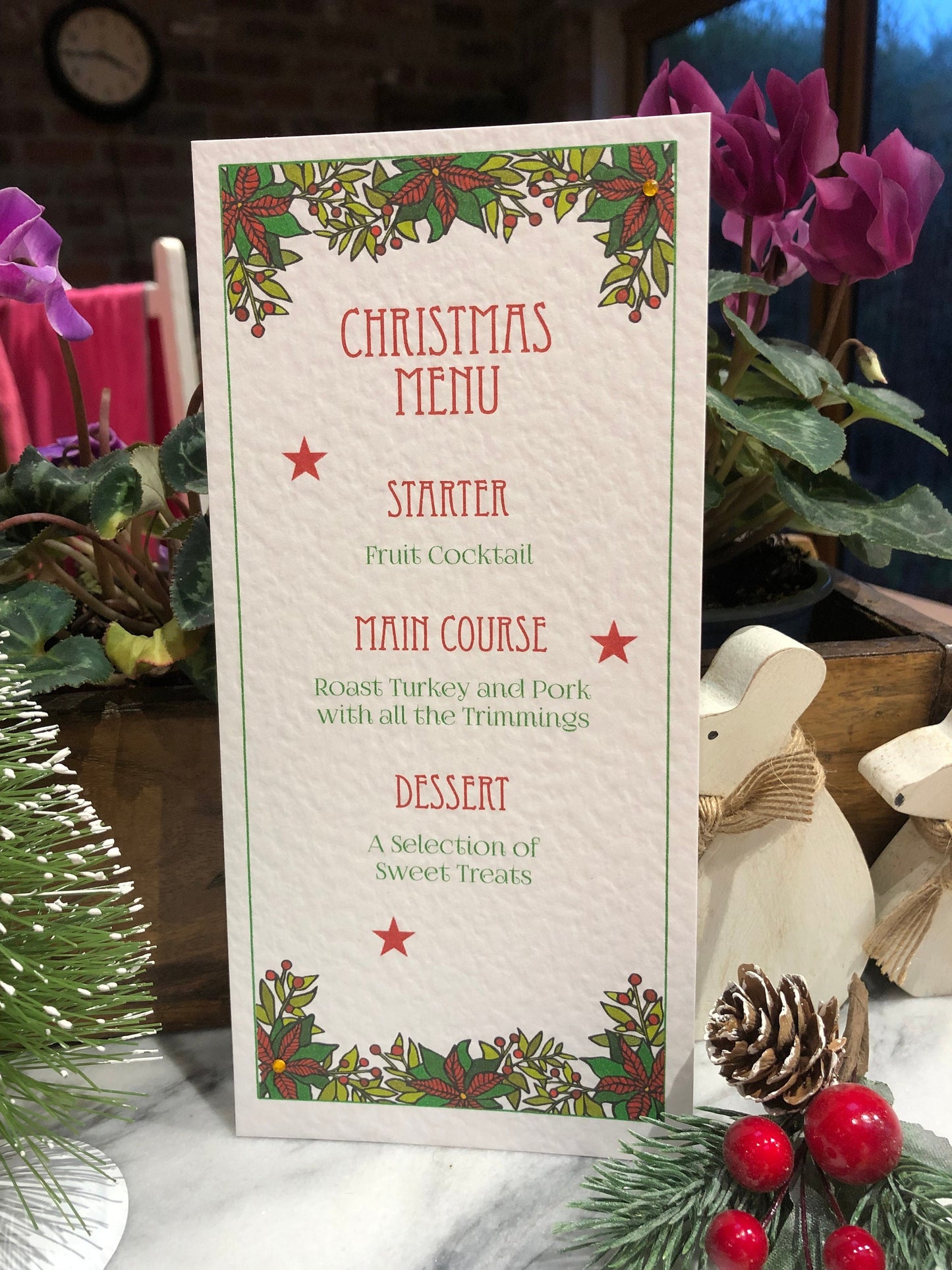Personalised Christmas Table Menu Cards - Christmas Poinsettia