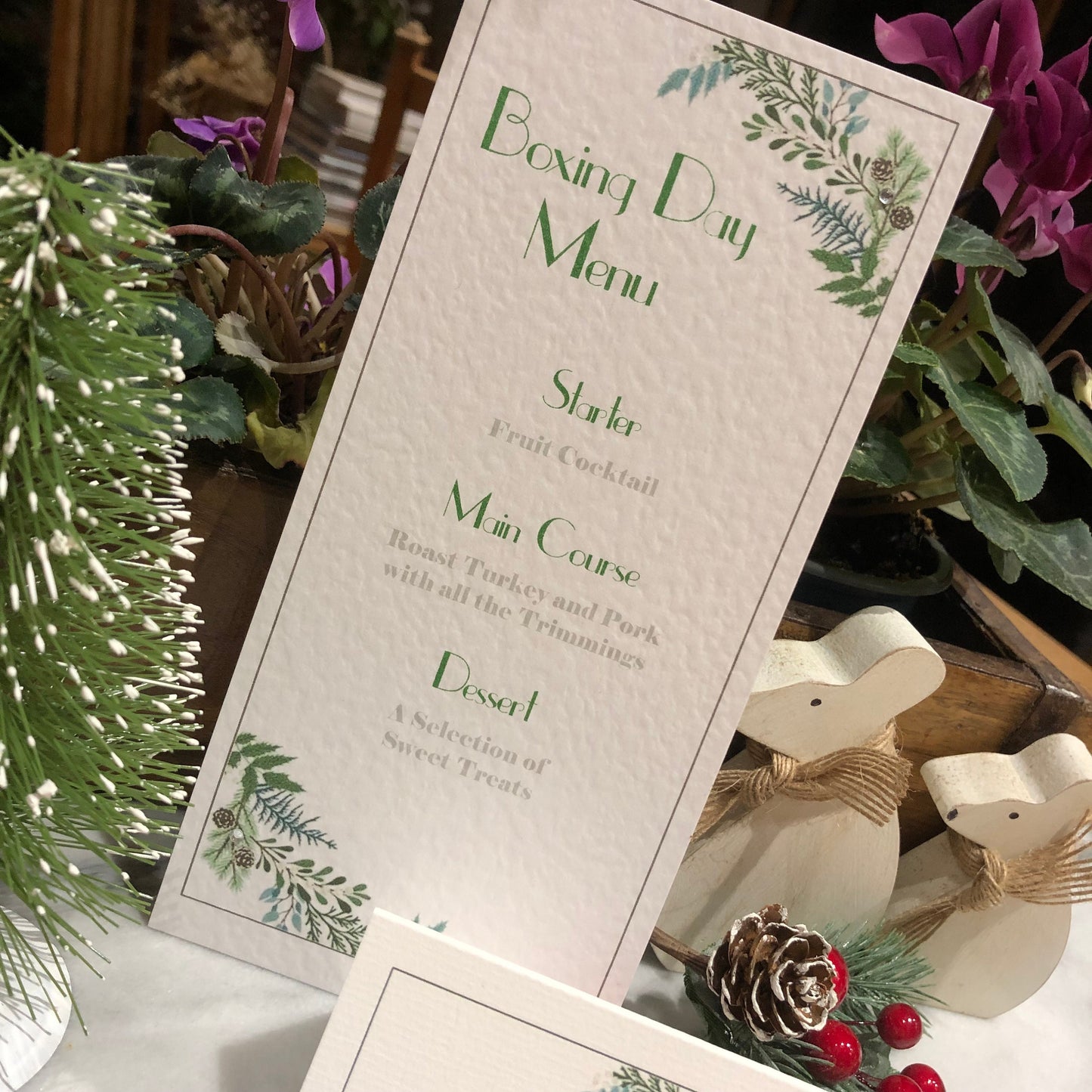 Personalised Christmas Table Menu Cards - Christmas Foliage
