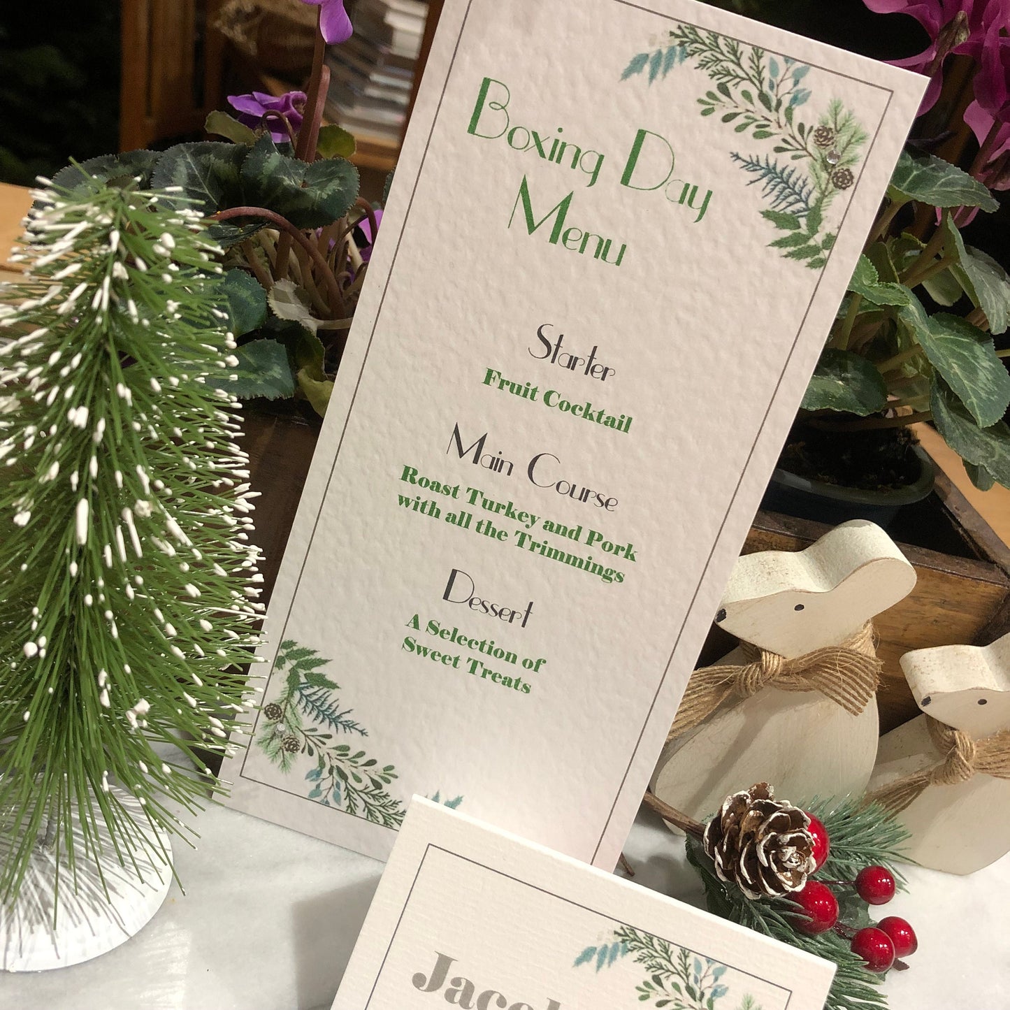 Personalised Christmas Table Menu Cards - Christmas Foliage