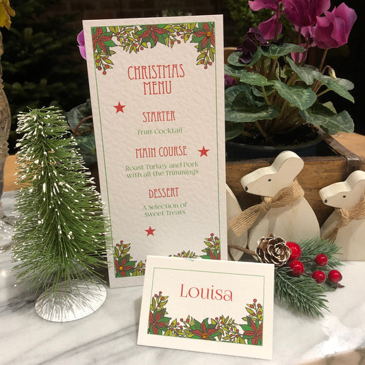 Personalised Christmas Table Menu Cards - Christmas Poinsettia