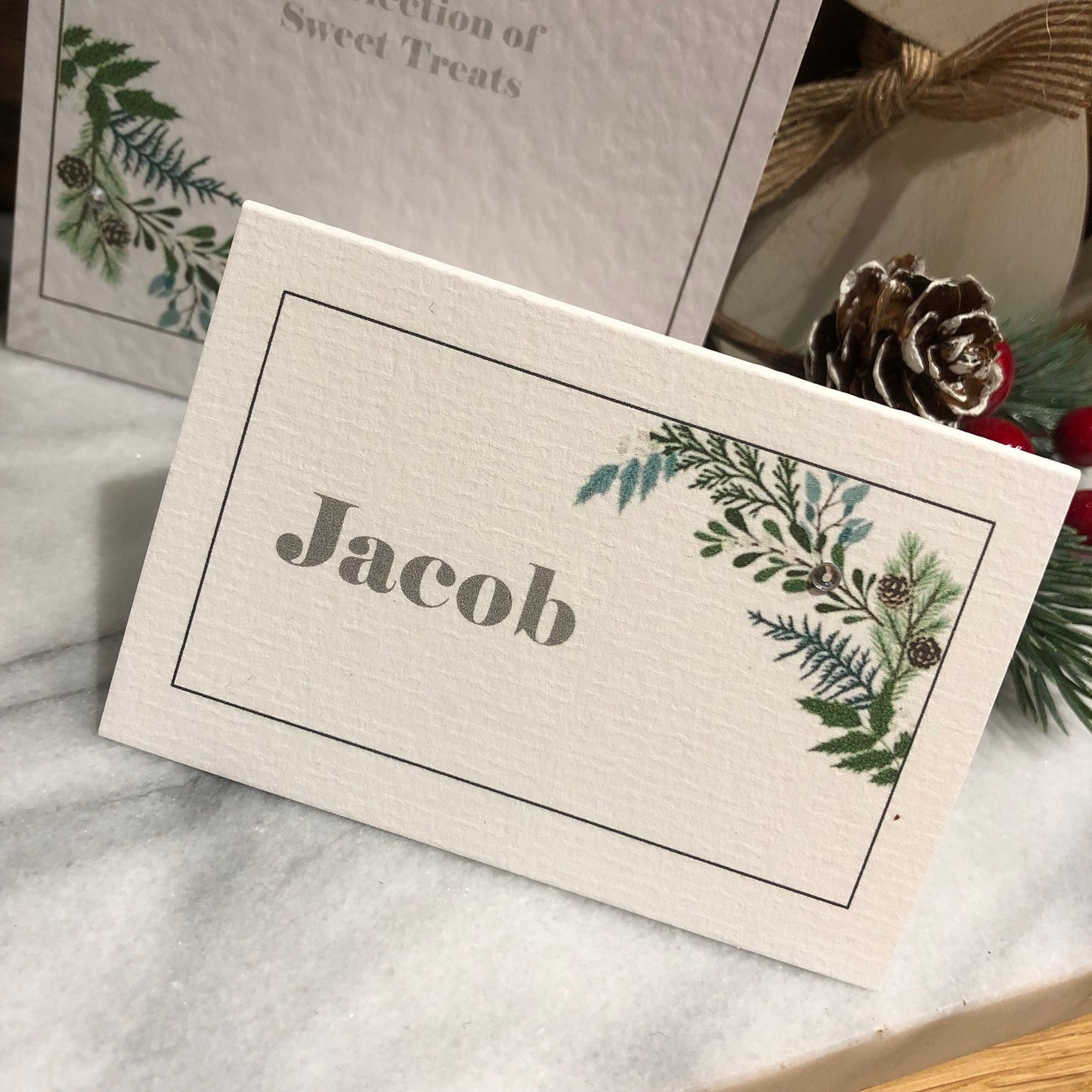 Personalised Christmas Table Name Cards - Christmas Greenery