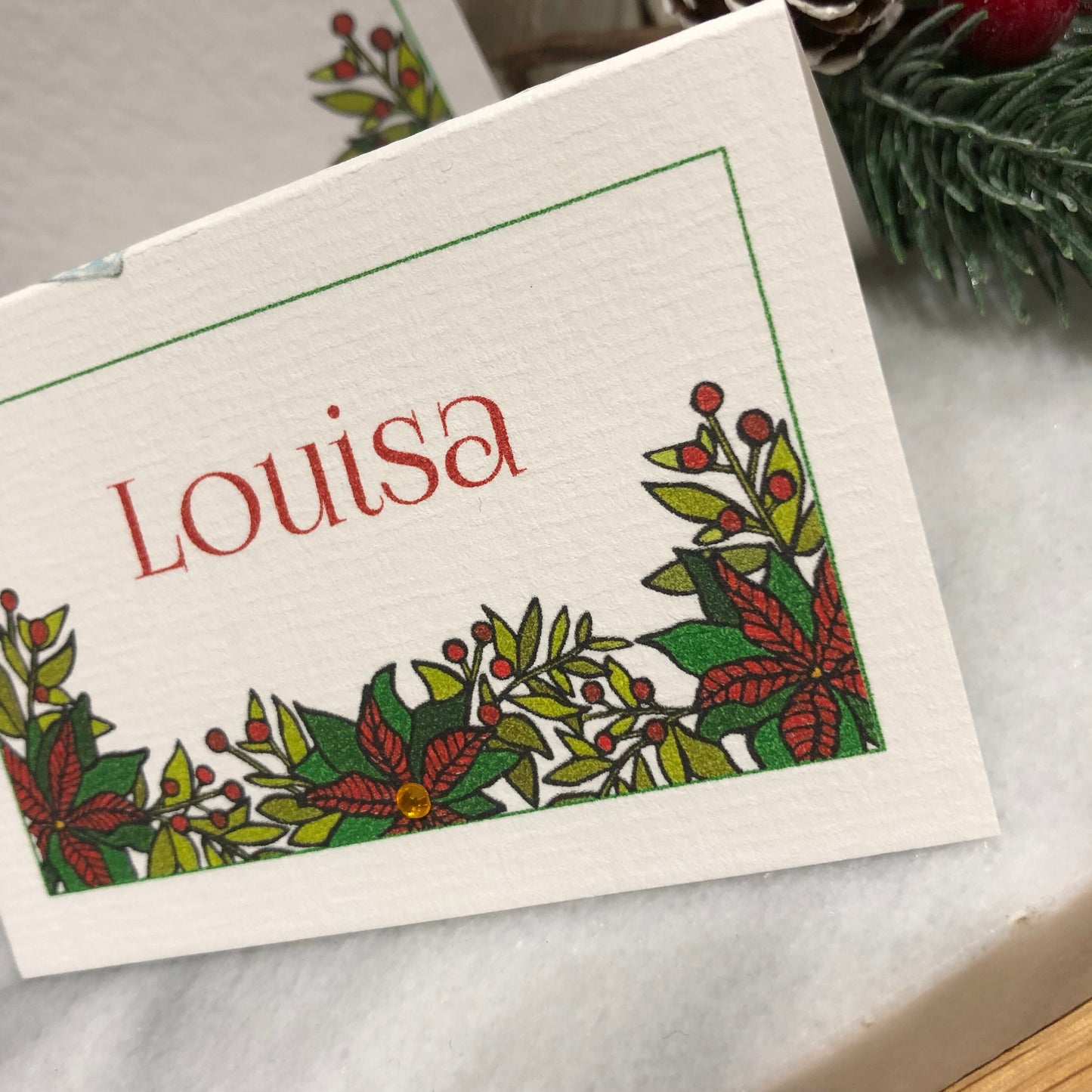 Personalised Christmas Table Name Cards - Christmas Poinsettia