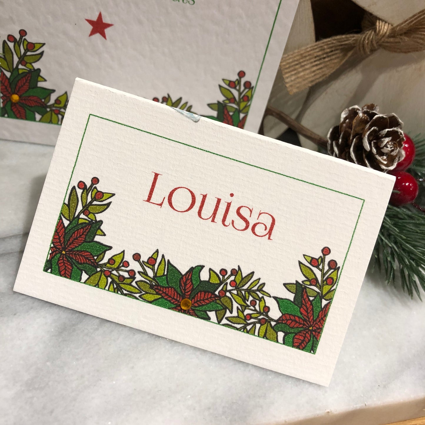 Personalised Christmas Table Name Cards - Christmas Poinsettia