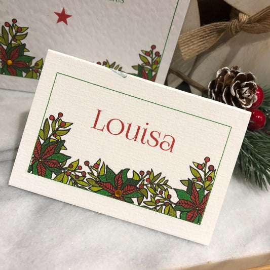 Personalised Christmas Table Name Cards - Christmas Poinsettia