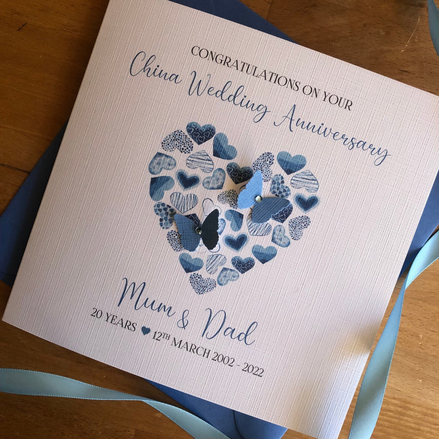 Personalised China Wedding Anniversary Card, 20th Anniversary, Hearts of Hearts Anniversary Card