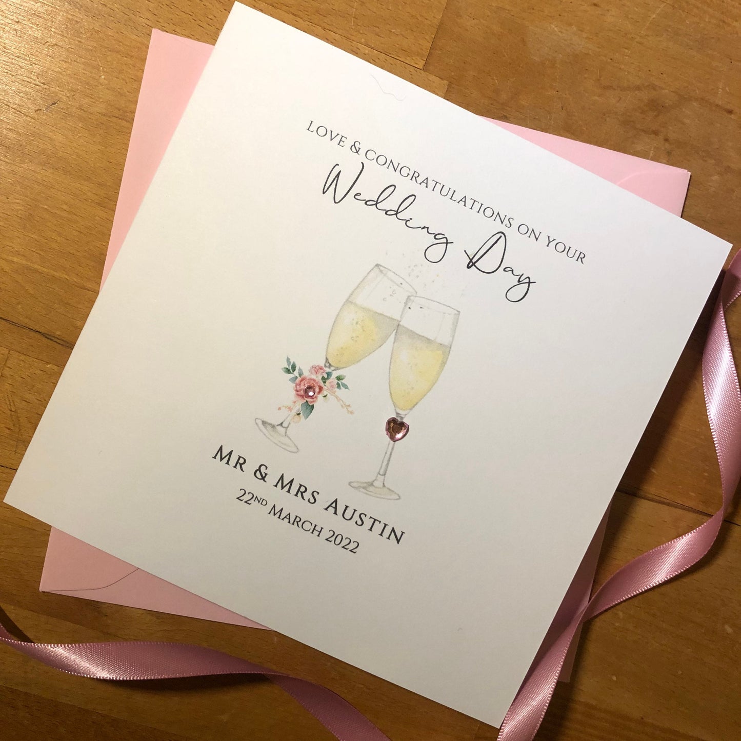 Wedding Day Congratulations Card - Personalised Floral Champagne Glasses