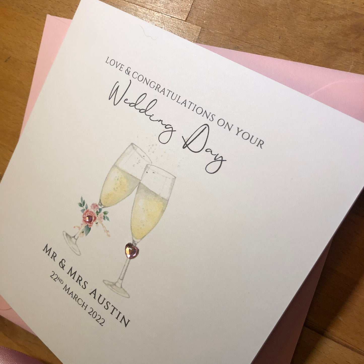 Wedding Day Congratulations Card - Personalised Floral Champagne Glasses
