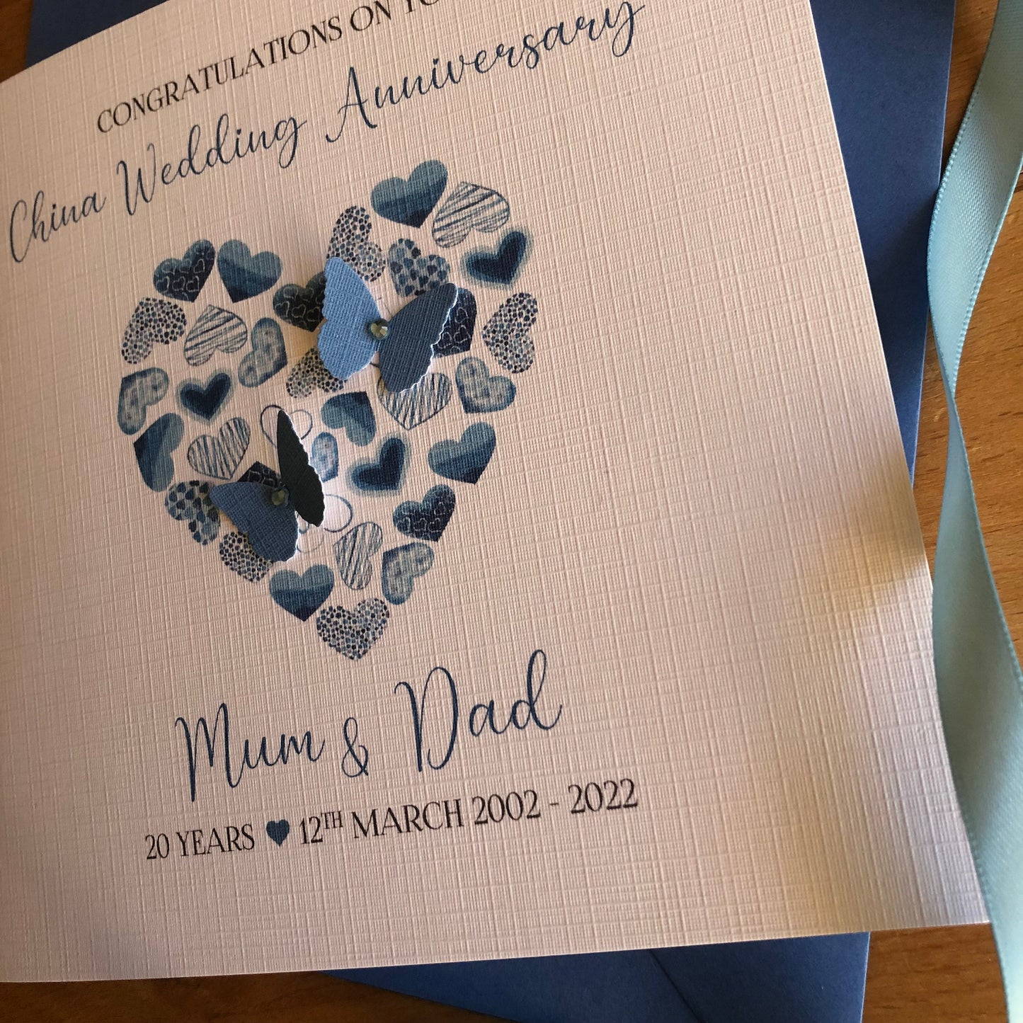 Personalised China Wedding Anniversary Card, 20th Anniversary, Hearts of Hearts Anniversary Card