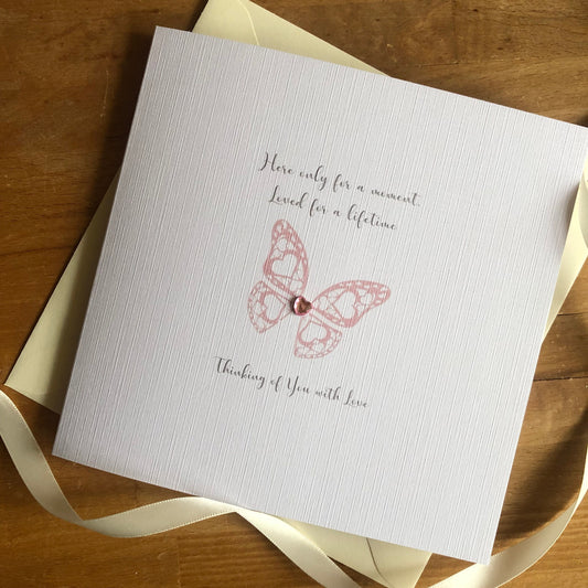 Personalised Pink Heart Butterfly Miscarriage, Baby Loss Sympathy, Condolence, Thinking of You, Stillbirth
