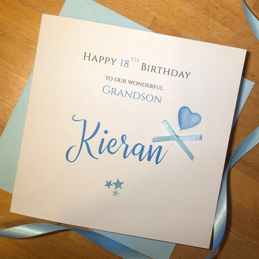 Personalised Son or Grandson Birthday Card - Heart Balloon Card - Handmade Named Card - any age, name, relation, friend