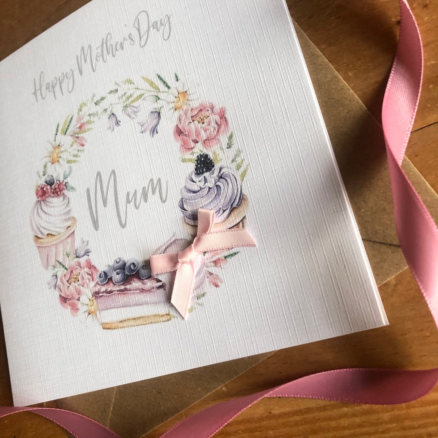 Personalised Mother's Day Card - Floral Cake Wreath - Special Mum, Nan, Carer, Step Mum