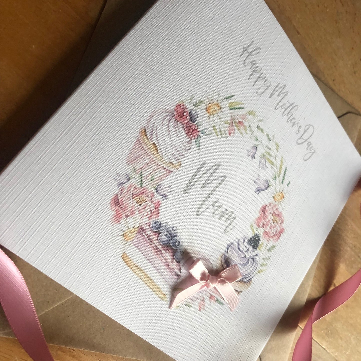 Personalised Mother's Day Card - Floral Cake Wreath - Special Mum, Nan, Carer, Step Mum